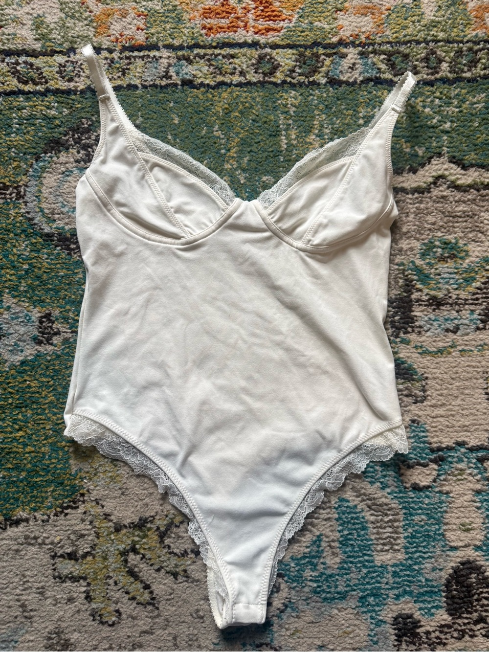 Free People Intimately Ivory Lace Trim Underwire Bodysuit Cami Thong